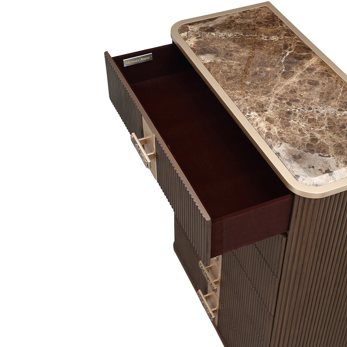 West Kensington Highboy Chest in Medium Espresso with Emperador Marble Top | AICO by Michael Amini