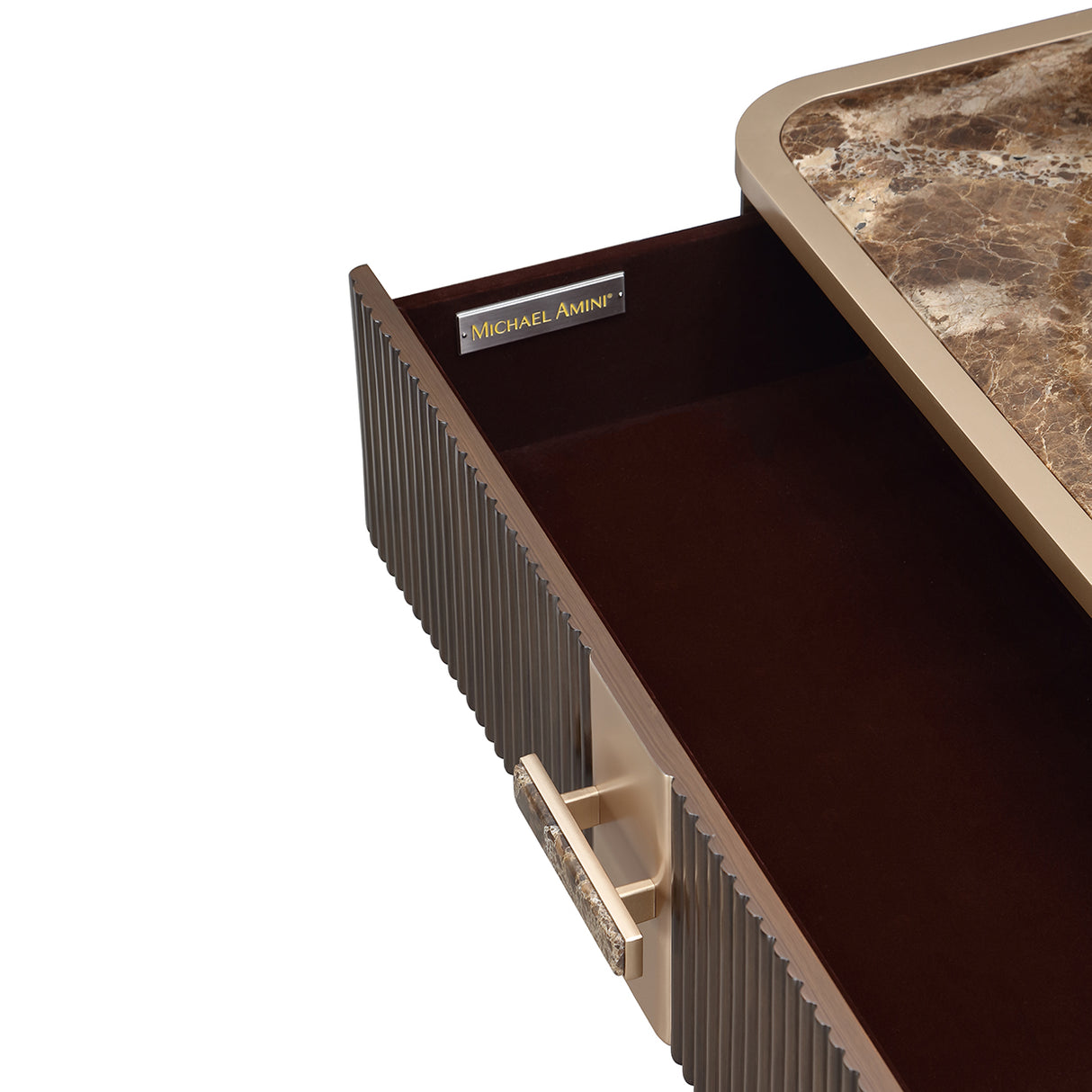 West Kensington Highboy Chest in Medium Espresso with Emperador Marble Top | AICO by Michael Amini