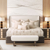 West Kensington Queen Bed in Medium Espresso - Upholstered Headboard | AICO by Michael Amini