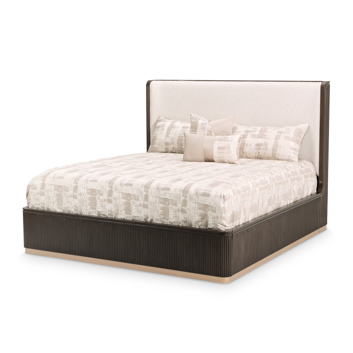 West Kensington Queen Bed in Medium Espresso - Upholstered Headboard | AICO by Michael Amini