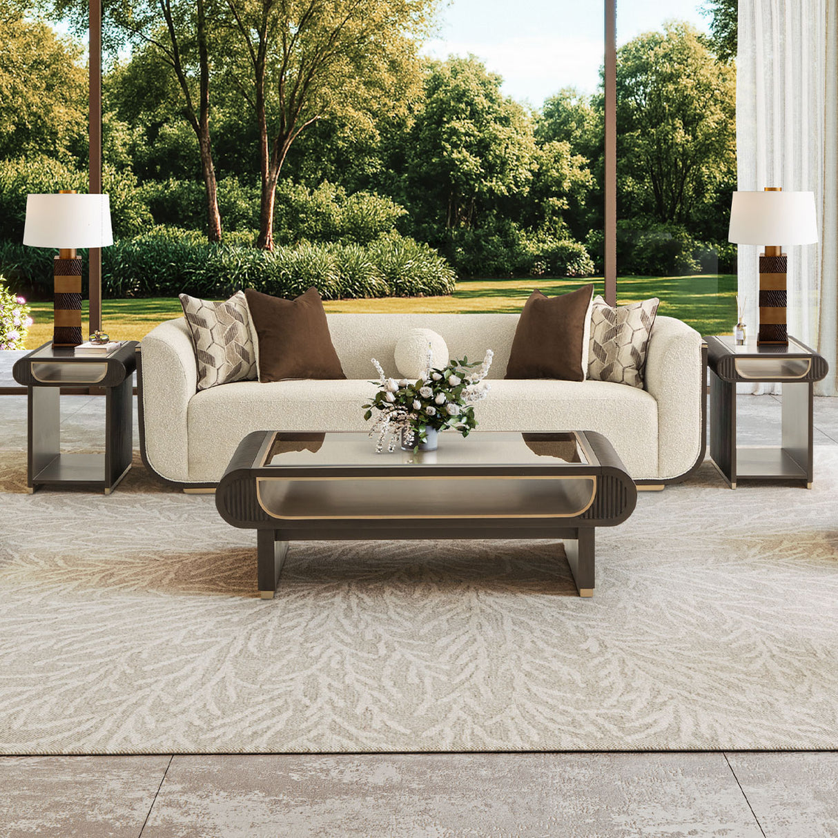 West Kensington Espresso Sofa Gold Base aico michael amini