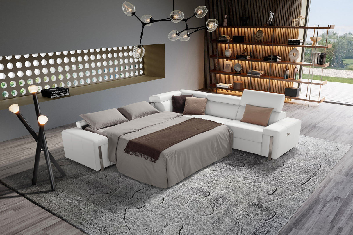 Lamod Italia Bogart - Italian Modern White Leather Sectional Sofa Bed with Recliner