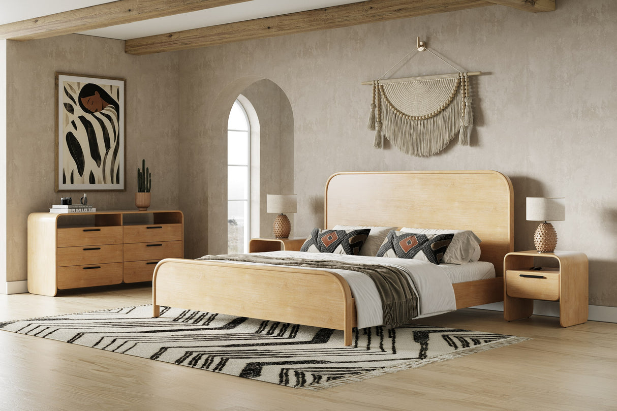 Eastern King Dresden - Modern Natural Acacia 1-Drawer Nightstand Bedroom Set - View Image 1
