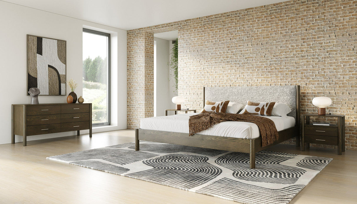 Eastern King Carolina - Modern Grey Fabric + Wenge Bedroom Set