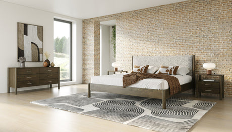 Eastern King Carolina - Modern Grey Fabric + Wenge Bedroom Set