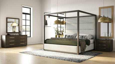 Manhattan Contemporary Canopy Bedroom Set Brown Oak – Modrest - Home Elegance USA