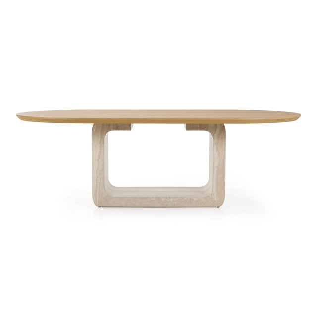 Wolff - Modern White Oak + Faux Travertine Dining Table - View Image 1