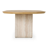 Wolff - Modern White Oak + Faux Travertine Dining Table - View Image 1