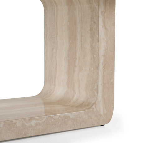 Wolff - Modern White Oak + Faux Travertine Dining Table - View Image 1