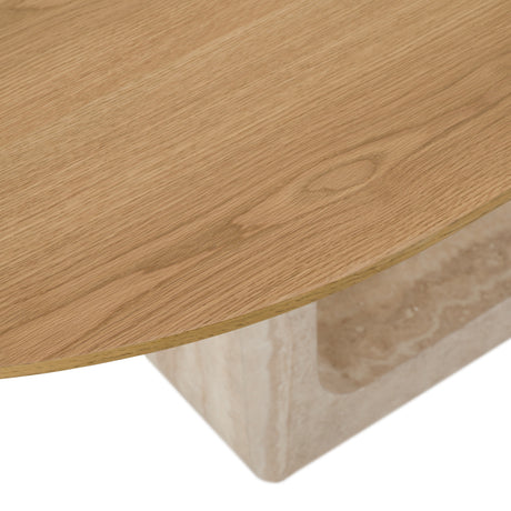 Wolff - Modern White Oak + Faux Travertine Dining Table - View Image 1
