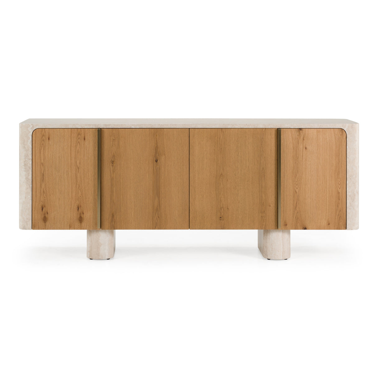Wolff - Modern White Oak + Faux Travertine Buffet - View Image 1