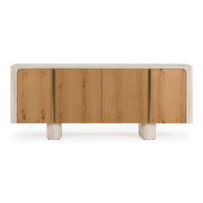 Wolff - Modern White Oak + Faux Travertine Buffet - View Image 1