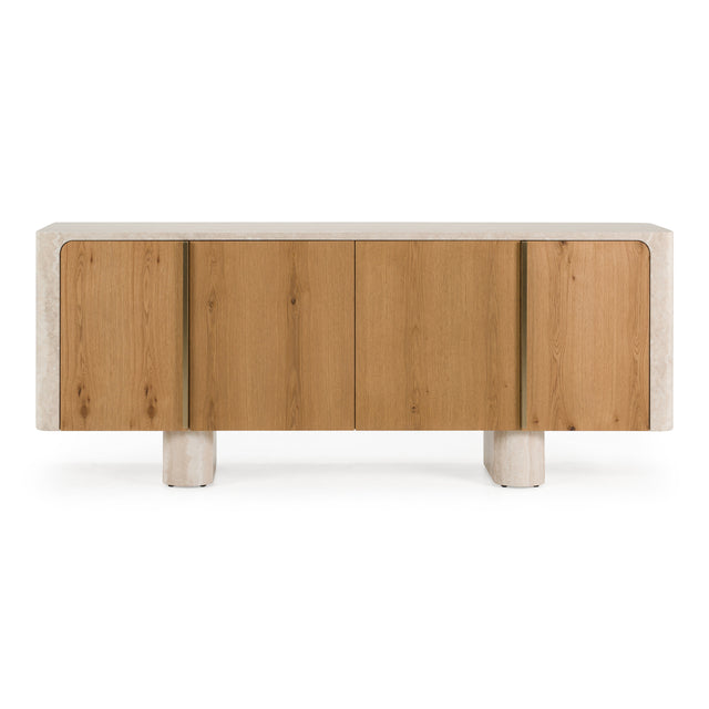 Wolff - Modern White Oak + Faux Travertine Buffet - View Image 1