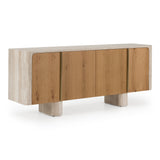 Wolff - Modern White Oak + Faux Travertine Buffet - View Image 1
