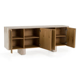 Wolff - Modern White Oak + Faux Travertine Buffet - View Image 1
