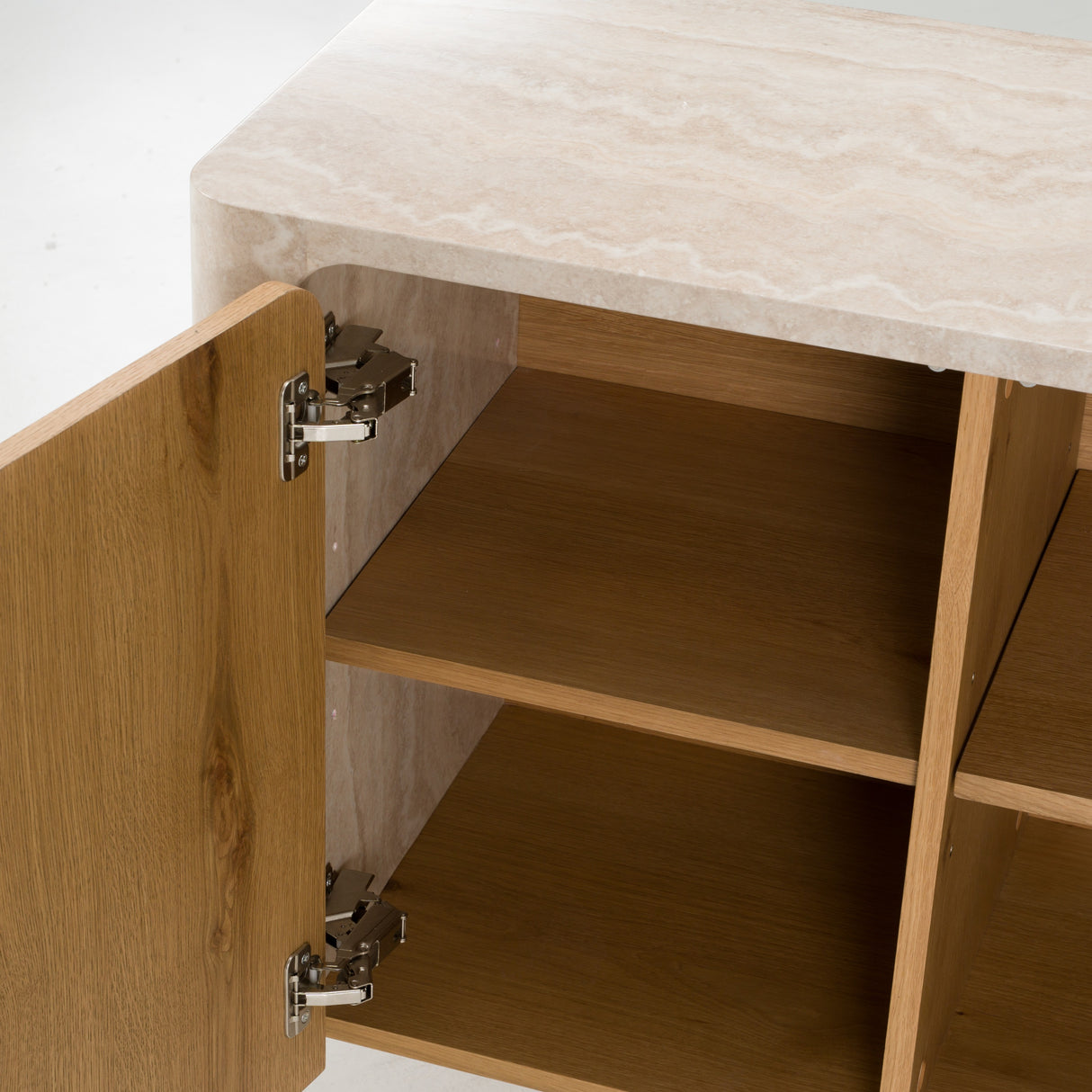 Wolff - Modern White Oak + Faux Travertine Buffet - View Image 1