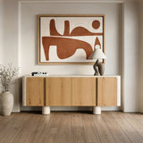 Wolff - Modern White Oak + Faux Travertine Buffet - View Image 1