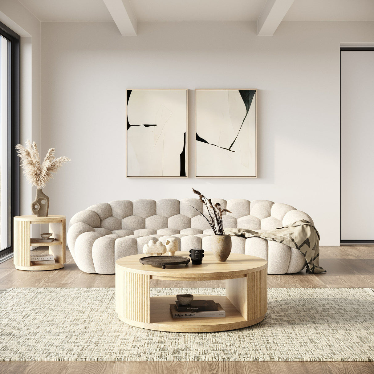 Divani Casa Yolonda - Modern Curved Beige Fabric Sofa - Home Elegance USA
