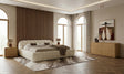 Eastern King Yolonda + Dustin - Modern Off-White Fabric + Natural Oak 4-Piece Bedroom Set - View Image 1