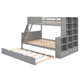 Twin over Full Bunk Bed with Trundle and Shelves, can be Separated into Three Separate Platform Beds, Gray - Home Elegance USA