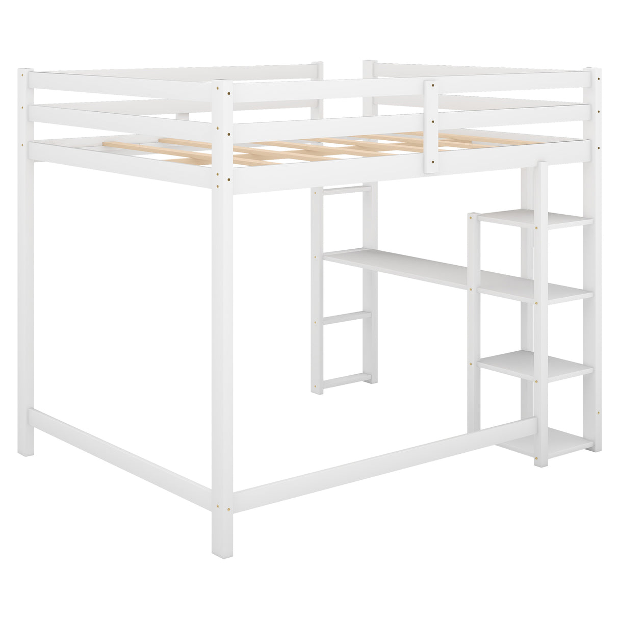 Full Size Loft Bed with Built-in Desk and Shelves,White - Home Elegance USA