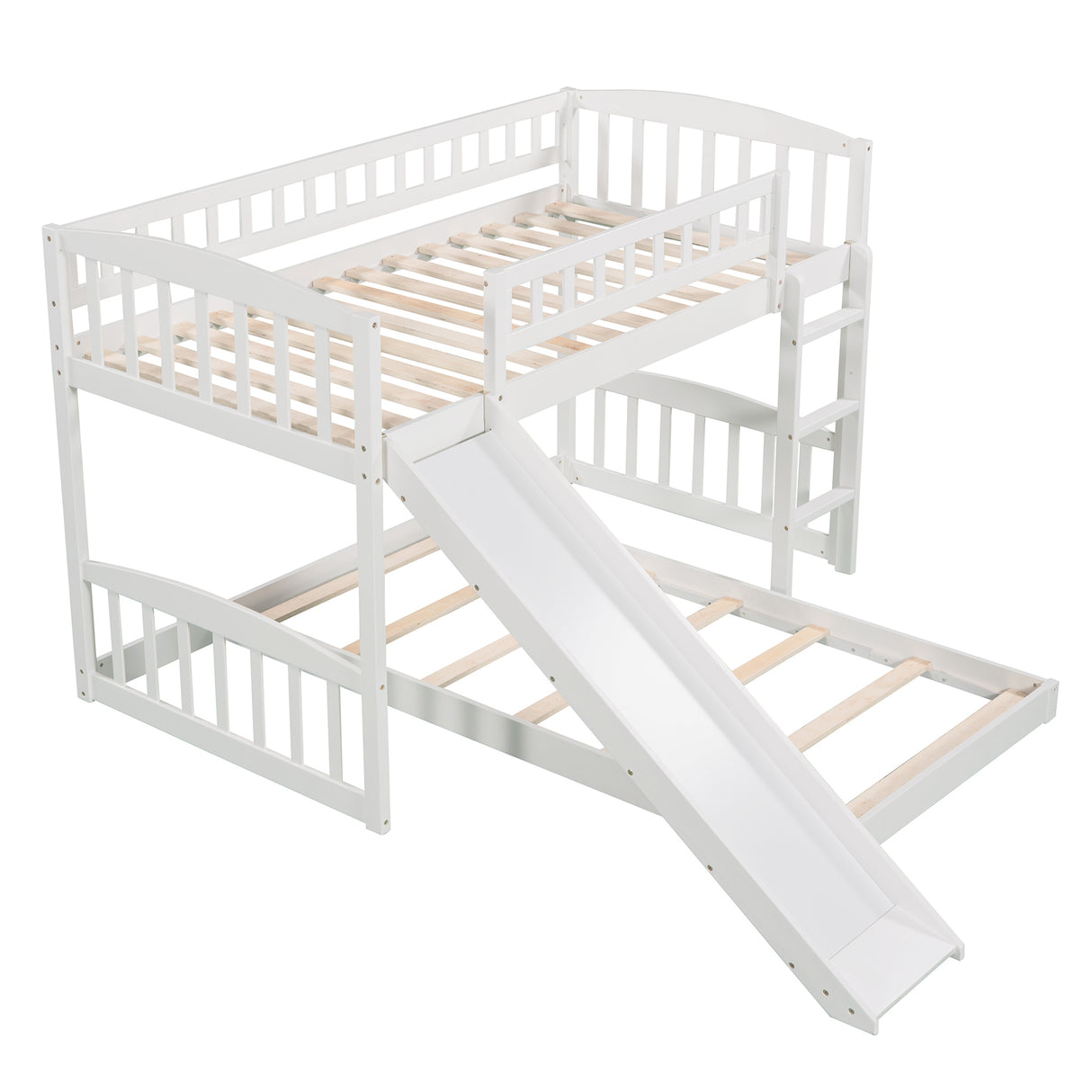 Twin Over Twin Bunk Bed with Slide and Ladder, White(OLD SKU :LP000514AAK) - Home Elegance USA