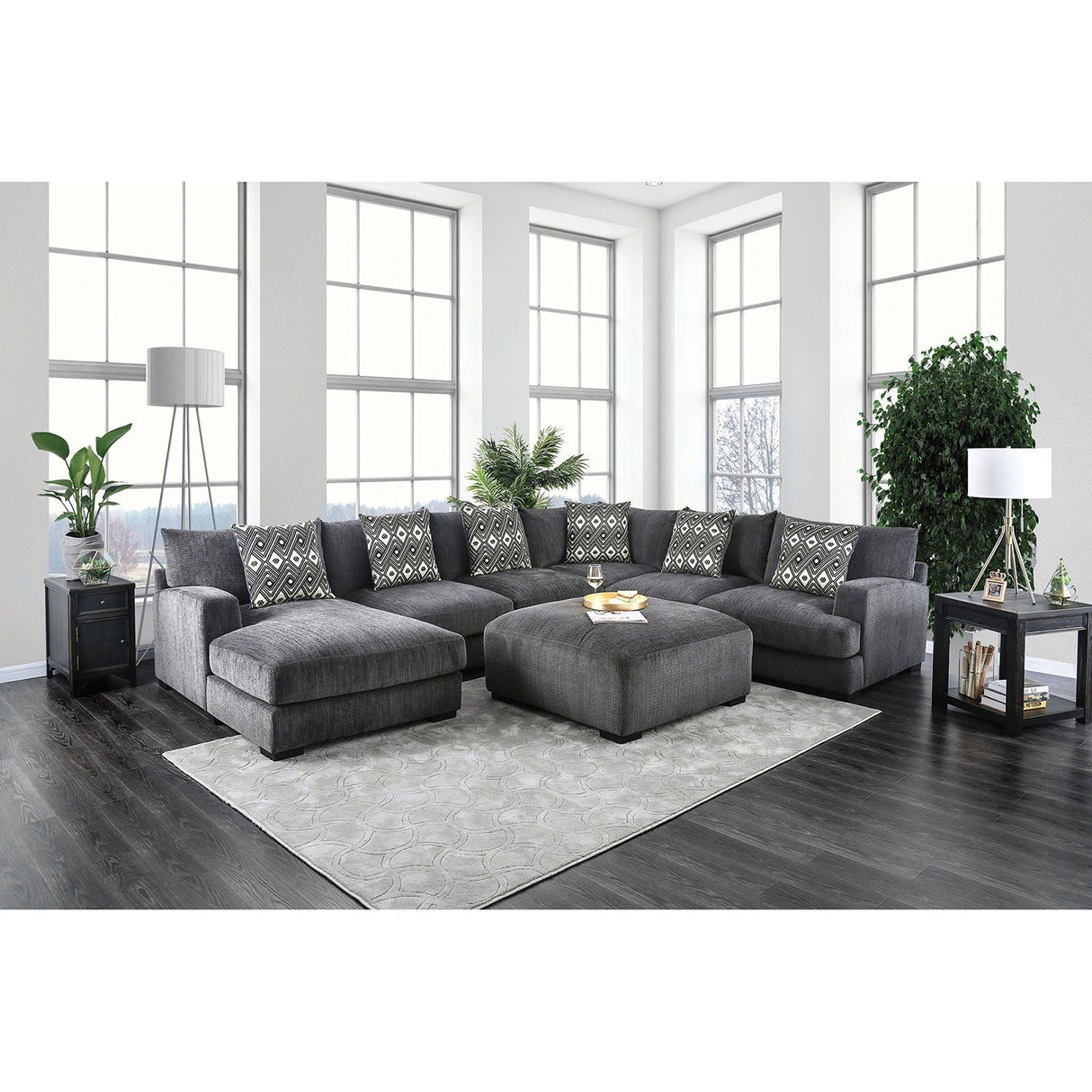 Kaylee - U-Shaped Sectional With Ottoman - Gray - Fabric - Home Elegance USA