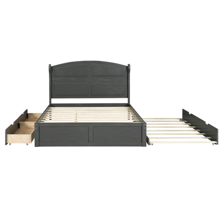 Wood Queen Size Platform Bed with Twin Size Trundle and 2 Drawers, Antique Gray(Expected Arrival Time: 9.2)