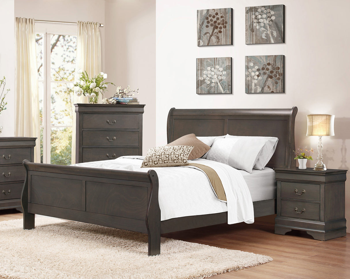 Stained Gray Finish Louis Philippe Style 1pc Queen Size Sleigh Bed Traditional Design - Home Elegance USA