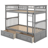 Twin over Twin Bunk Bed with Drawers, Convertible Beds, Gray - Home Elegance USA