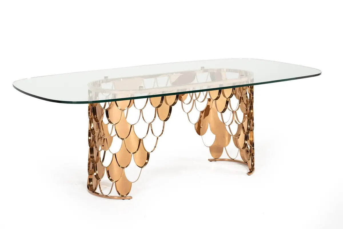 Vig Furniture - Modrest Javier Modern Glass & Rosegold Dining Table - Vgvct088L