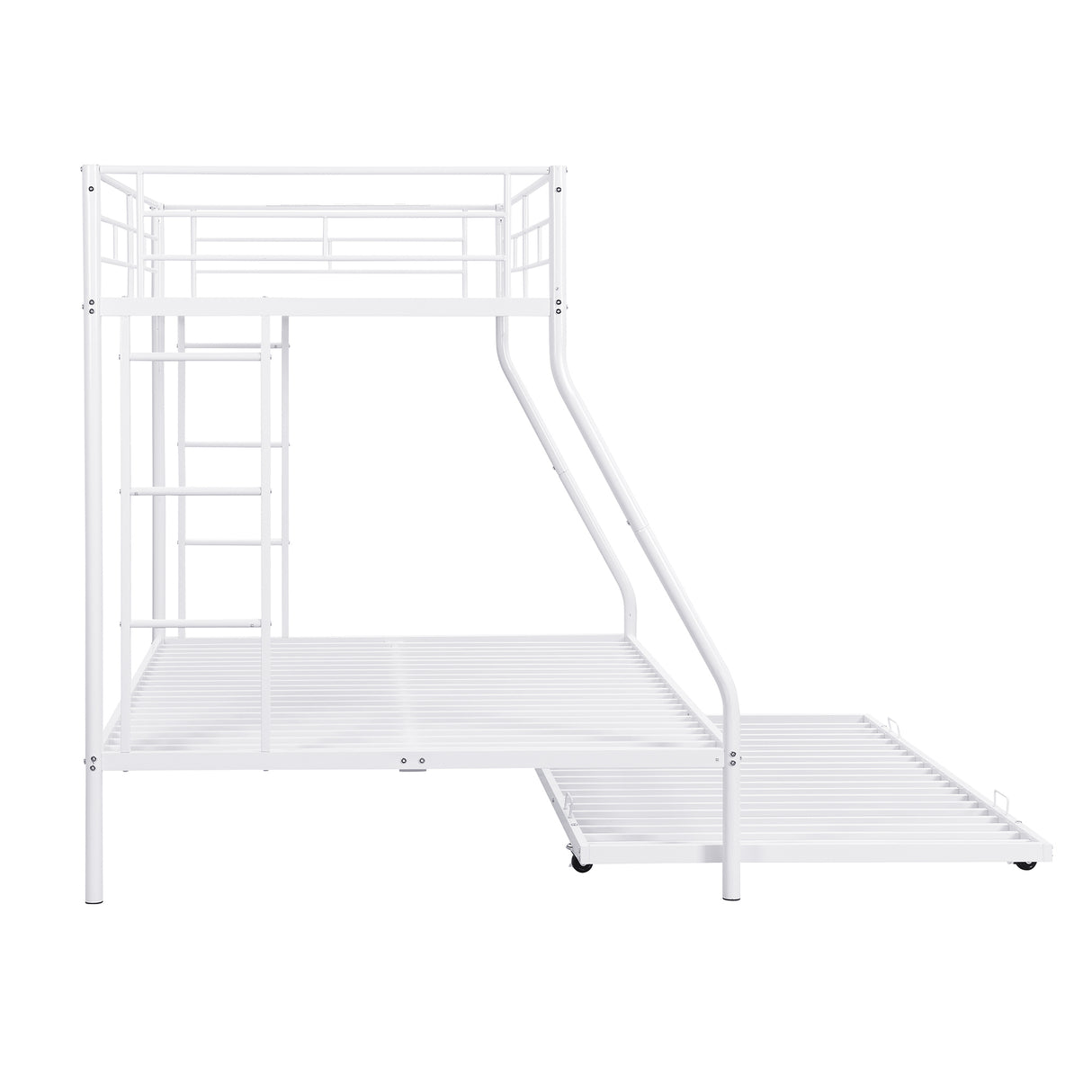 Twin over Full Bed with Sturdy Steel Frame, Bunk Bed with Twin Size Trundle, Two-Side Ladders, White - Home Elegance USA