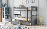 Twin over Twin Bunk Bed with Drawers, Convertible Beds, Gray - Home Elegance USA