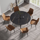 59.05"Modern man - made stone round black metal dining table - position for 6 people - W1535S00248 - image - 2