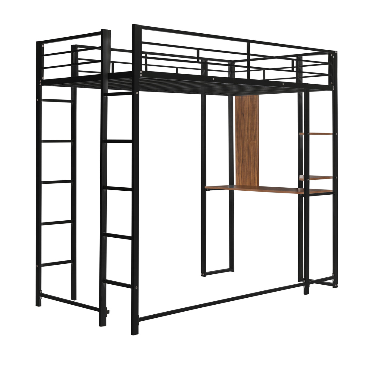 Twin Metal Loft Bed with 2 Shelves and one Desk ,BLACK(Old SKU: MF281206AAB)