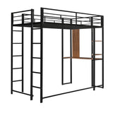 Twin Metal Loft Bed with 2 Shelves and one Desk ,BLACK(Old SKU: MF281206AAB)