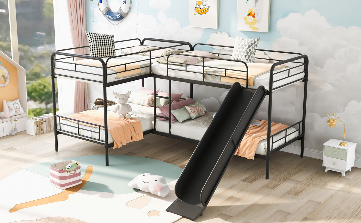 Twin Size L-Shaped Bunk Bed with Slide and Ladder, Black(OLD SKU:GX000615AAB) - Home Elegance USA