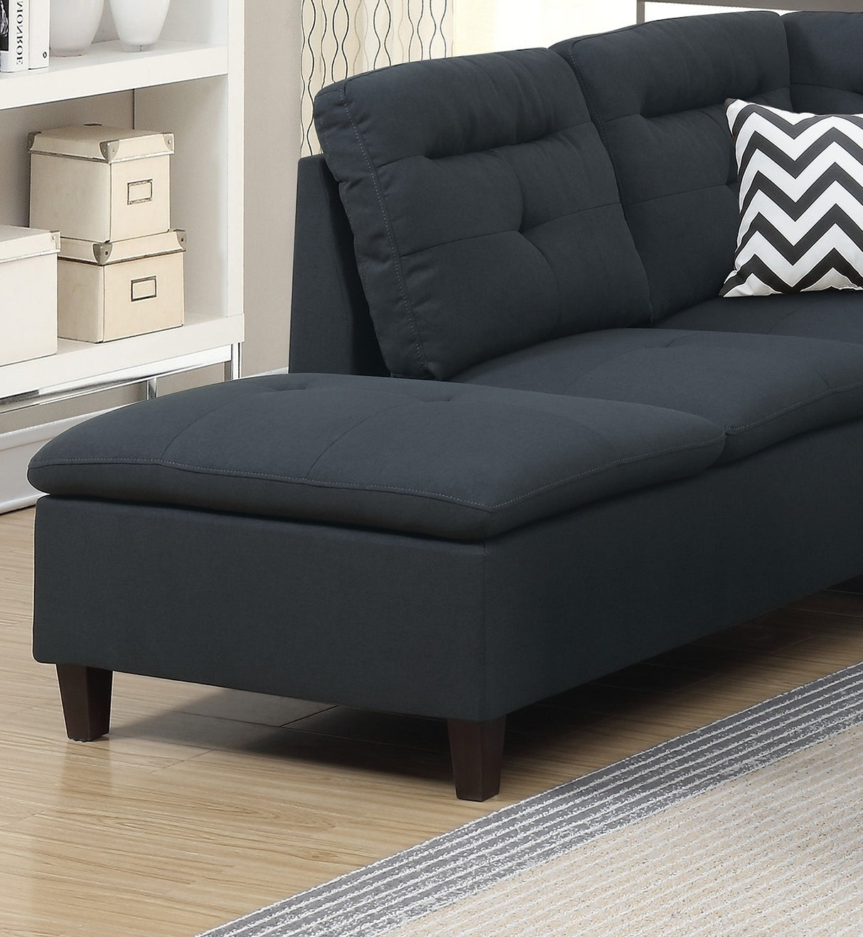 Living Room Furniture Black Cushion Sectional w Ottoman Linen Like Fabric Sofa Chaise - Home Elegance USA