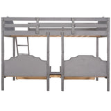 Full Over Twin & Twin Bunk Bed, Velvet Triple Bunk Bed with Drawers and Guardrails, Gray - Home Elegance USA