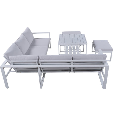 【Not allowed to sell to Wayfair】U_Style Industrial Style Outdoor Sofa Combination Set With 2 Love Sofa,1 Single Sofa,1 Table,2 Bench