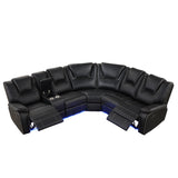 Modern Faux Leather Manual Reclining with Center Console with LED Light Strip,Living Room Furniture Set,PU Symmetrical Couch with 2 Cup Holders and Storage for Living room,Black - Home Elegance USA