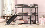 Full Size Metal Bunk Bed with Ladders and Slide, Divided into One Platform and Loft Bed, Black - Home Elegance USA