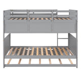 Twin-Over-Twin Bunk Bed with Twin size Trundle , Separable Bunk Bed with Bookshelf for Bedroom -Gray - Home Elegance USA