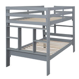 Twin over Twin Bunk Bed with Shelves and Built-in Ladder,  Gray (Expected Arrival Time:8.10) - Home Elegance USA