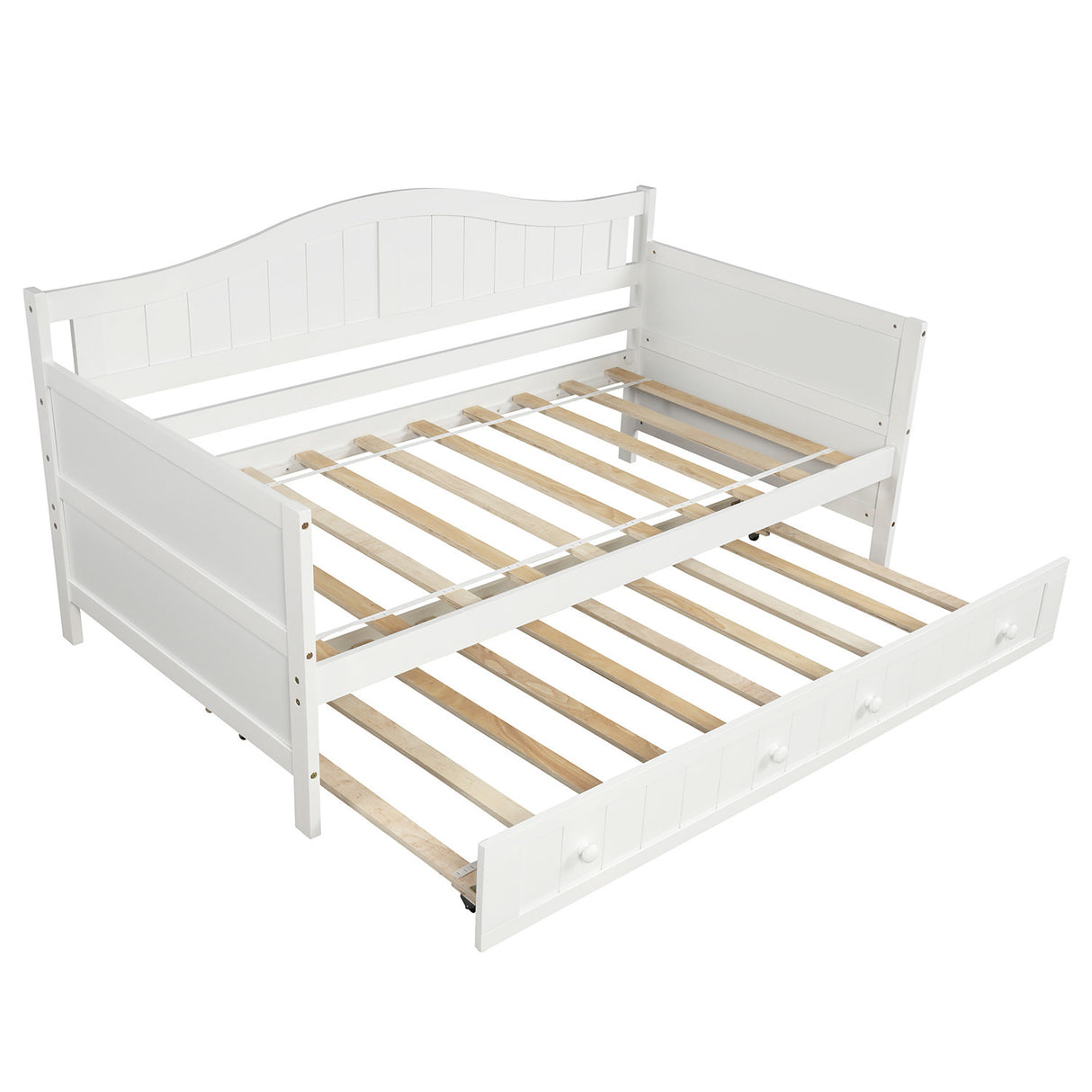 Twin Wooden Daybed with Trundle Bed, Sofa Bed for Bedroom Living Room,White - Home Elegance USA