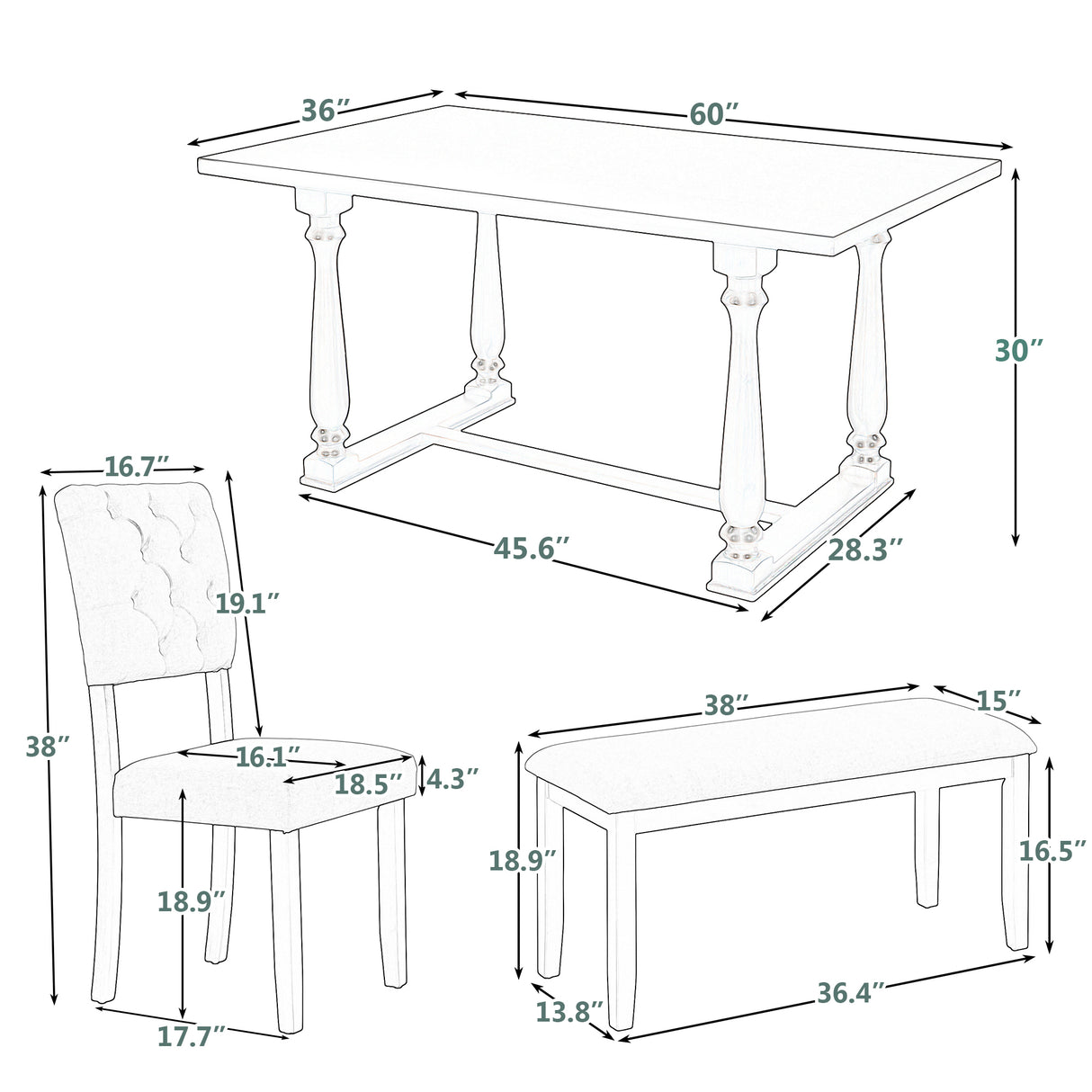 TREXM 6-Piece Dining Table and Chair Set with Special-shaped Legs and Foam-covered Seat Backs&Cushions for Dining Room (Gary) - Home Elegance USA