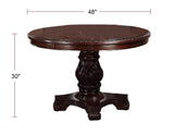 Majestic Classic Formal Dining Room Table And 4x Side Chairs Brown 5pc Set Dining Table Pedestal Base Round Table Faux Leather - Home Elegance USA