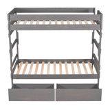 Twin over Twin Wood Bunk Bed with 2 Drawers, Gray - Home Elegance USA