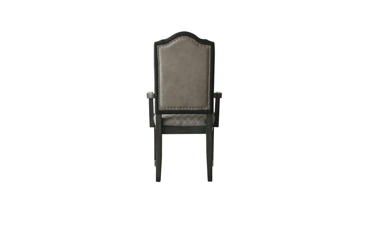 ACME House Beatrice Arm Chair, Two Tone Beige Fabric & Charcoal Finish 68813 - Home Elegance USA