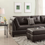 3 - pcs Sectional Sofa Espresso Bonded Leather Cushion Sofa Chaise Ottoman Reversible Couch Pillows | Home Elegance USA